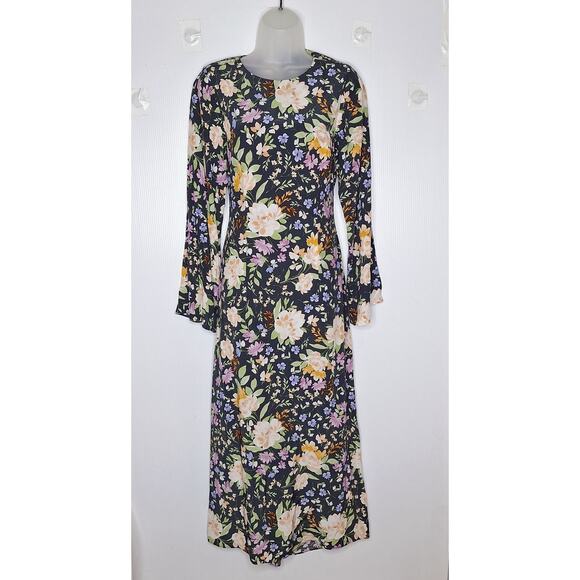 Yumi Kim Milano Maxi Dress Dark Black Floral Long Medium Open Back Boho Romantic - Picture 5 of 14